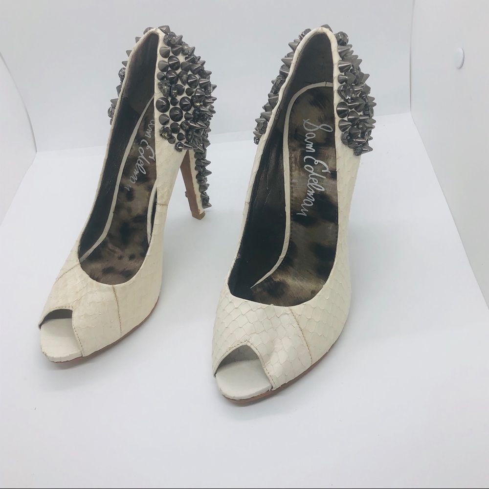 Sam Edelman Lorissa Snakeskin Peep Toe Heels - Picture 2 of 16